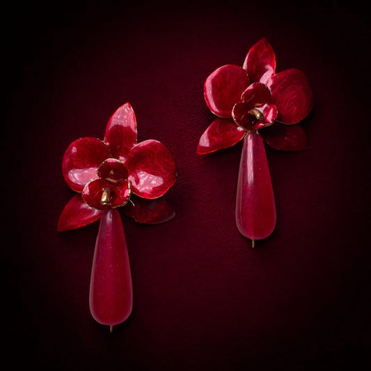 Bote A Mano Red Flower Earrings