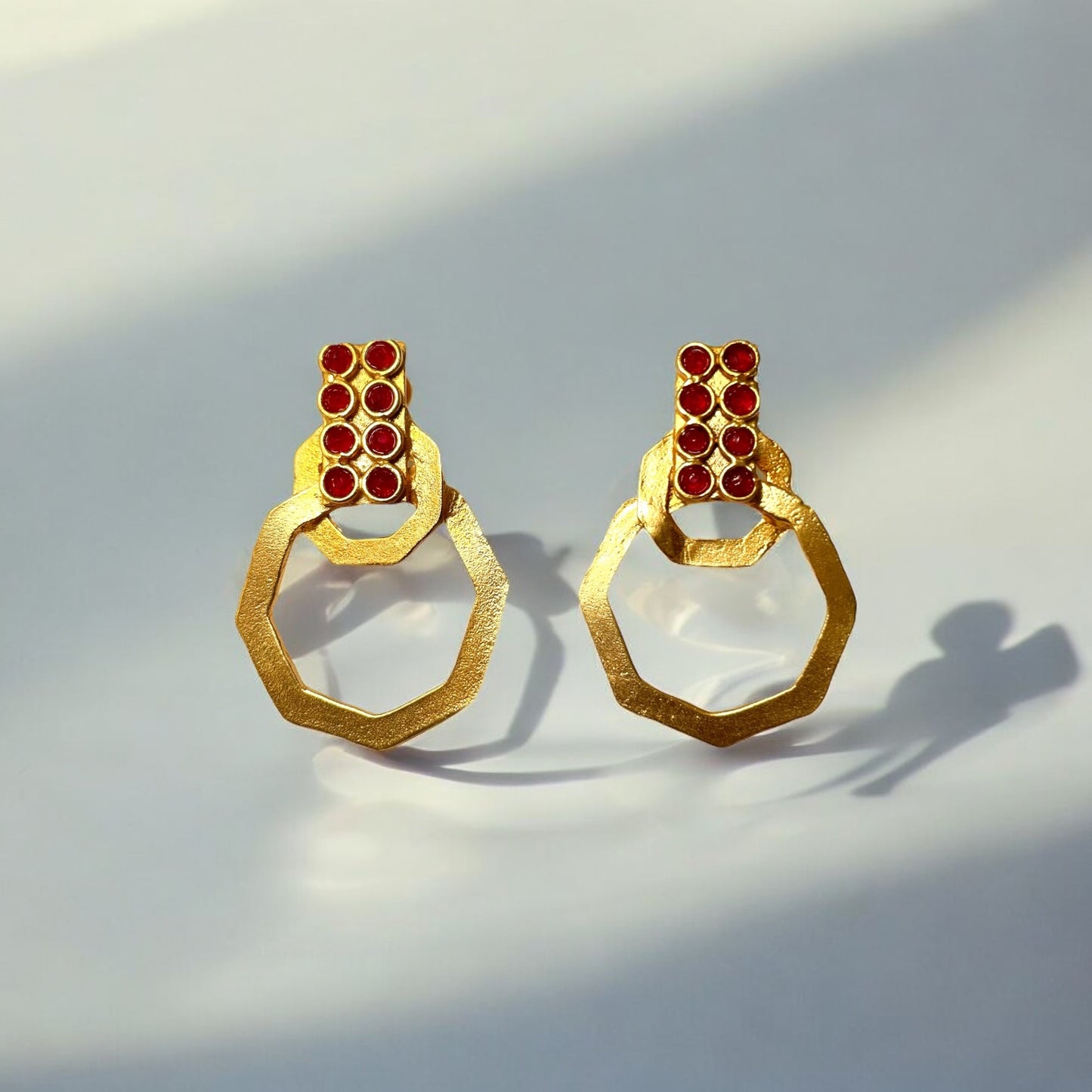 Geometric Ruby Earrings