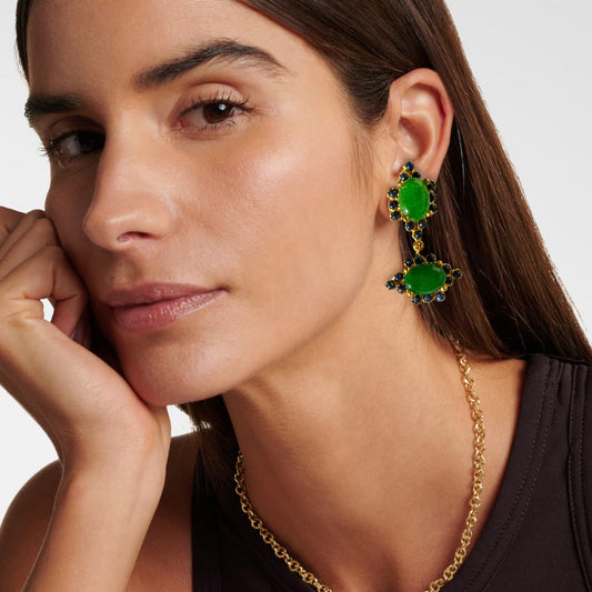 Emerald Green &  Sapphire Blue Drop Earrings - BOTE A MANO