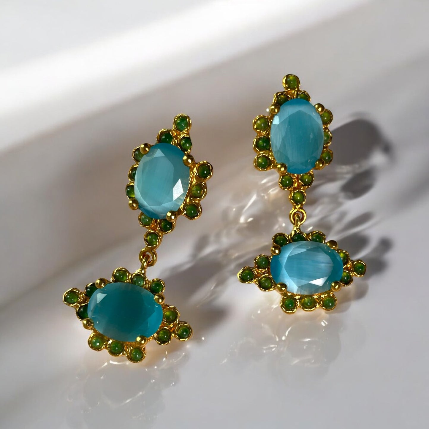 Persian Blue Chalcedony & Peridot Drop Earrings